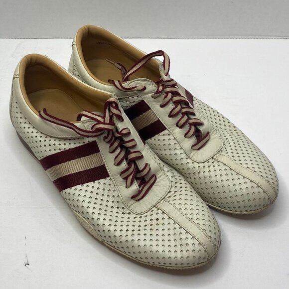 "Bally FreeNew White Leather Sneakers Men's Size 8.5 | Casual Lace-Up Shoes - Picture 1 of 3